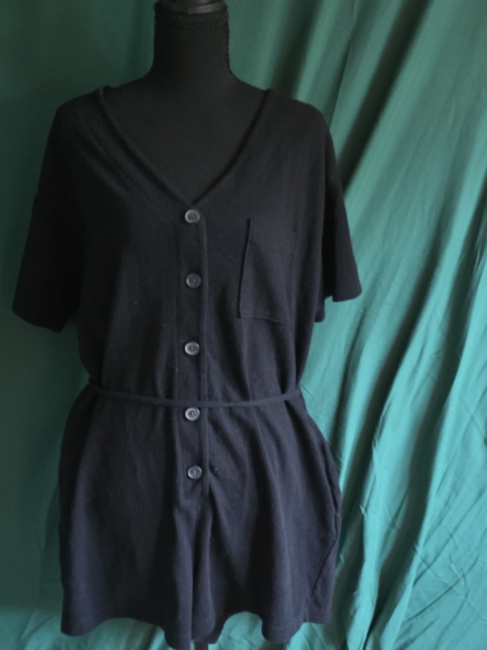 Old Navy Black Short-Sleeve Romper with Button Front